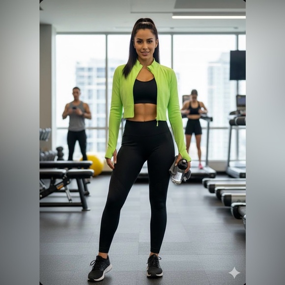 Tops - Neon Green Women's Zip-Up Crop Top